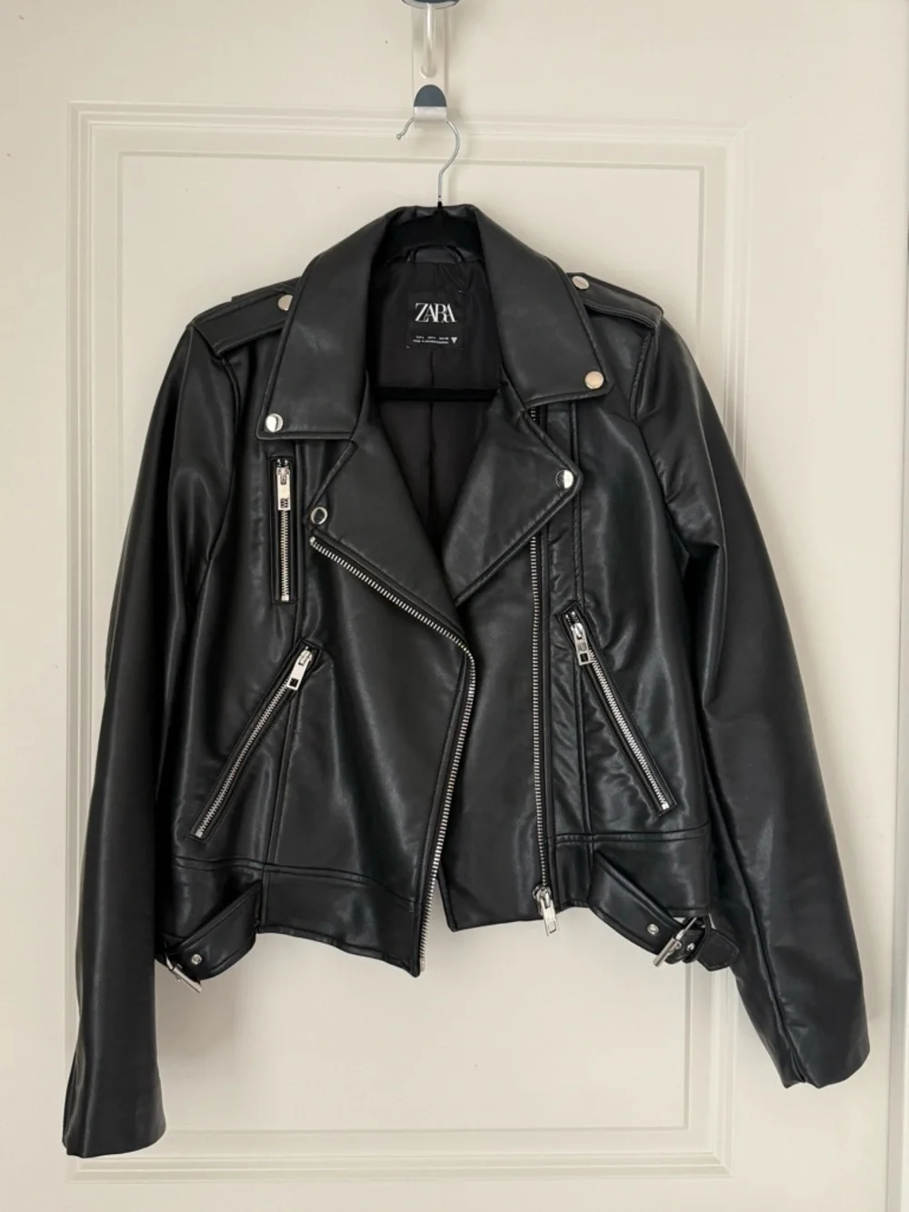 Zara Black Faux Leather Biker Jacket with Silver Hardware - Picture 5 of 7